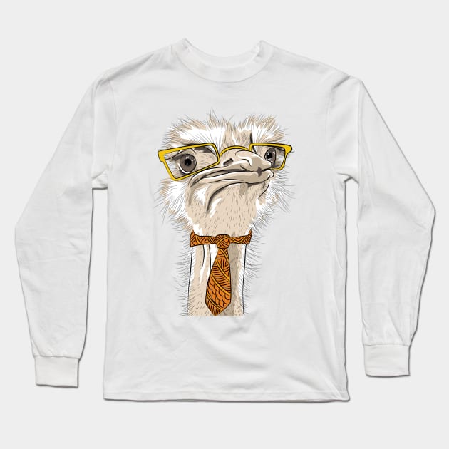 Ostrich Bird Hipster Long Sleeve T-Shirt by CryptoTextile